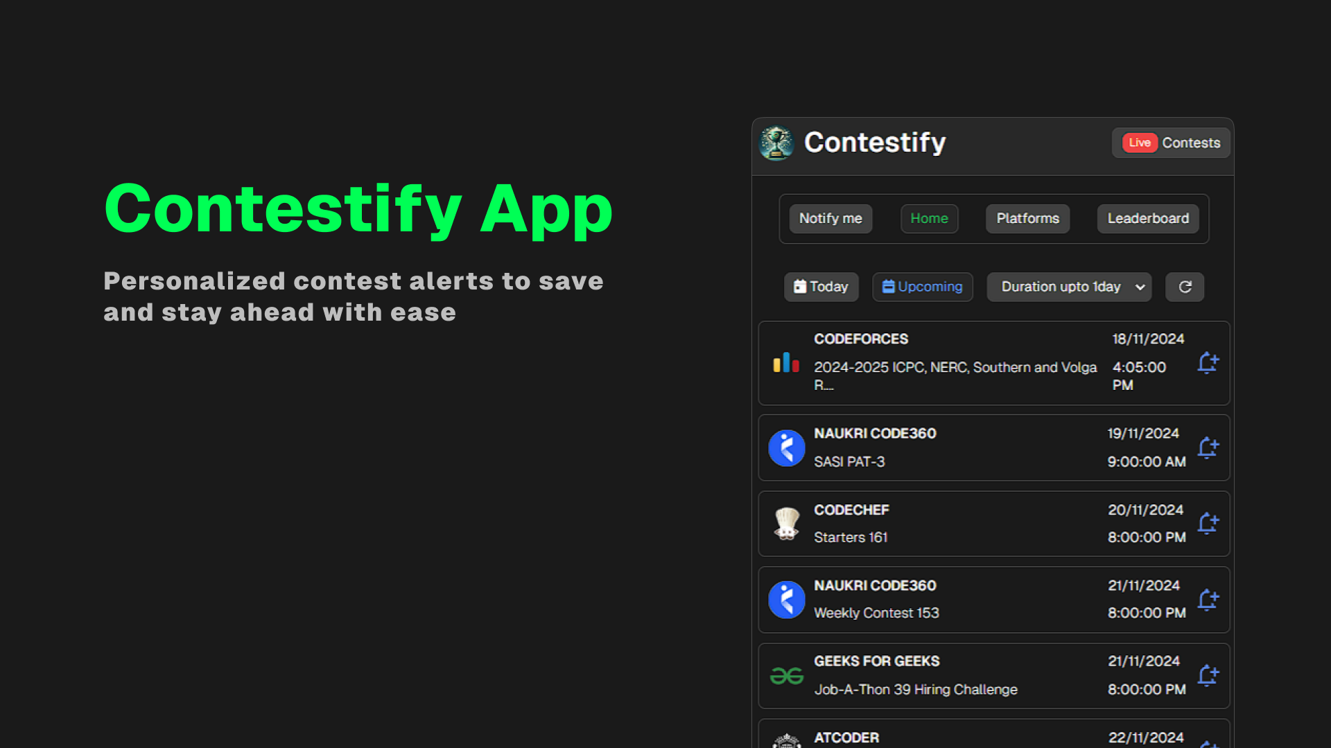 Contestify App: Live Contests Reminder